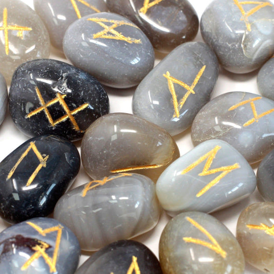 Runes Stone Set in Pouch - Grey Agate - Ashton and Finch