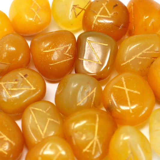 Runes Stone Set in Pouch- Yellow Onyx - Ashton and Finch