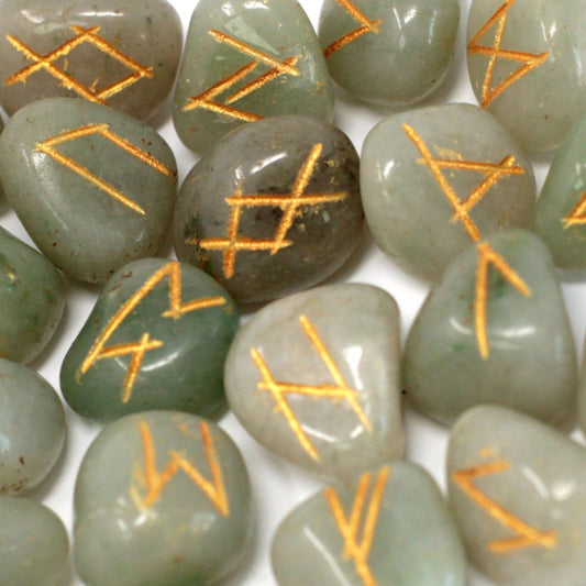 Runes Stone Set in Pouch - Green Aventurine - Ashton and Finch