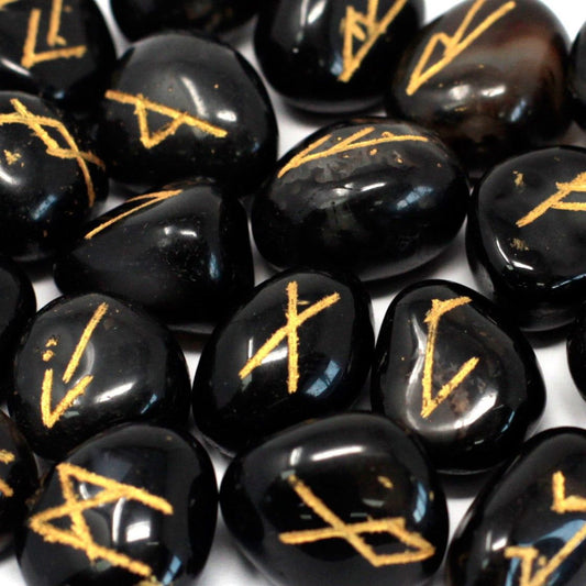Runes Stone Set in Pouch - Black Onyx - Ashton and Finch