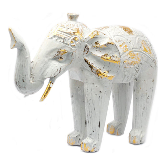 Wood Carved Elephant - White Gold - Ashton and Finch