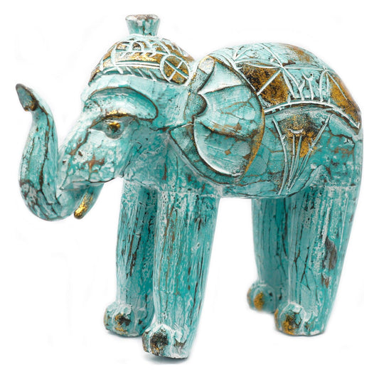 Wood Carved Elephant - Turquois Gold - Ashton and Finch