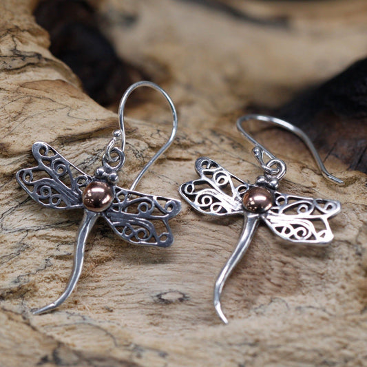 Silver & Gold Earring - Dragonflies - Ashton and Finch
