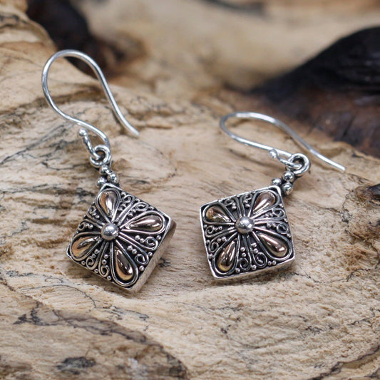 Silver & Gold Earring - Square Drop - Ashton and Finch