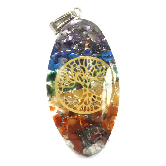 Orgonite Power Pendant - 7 Stone Chakra Oval with Tree - Ashton and Finch