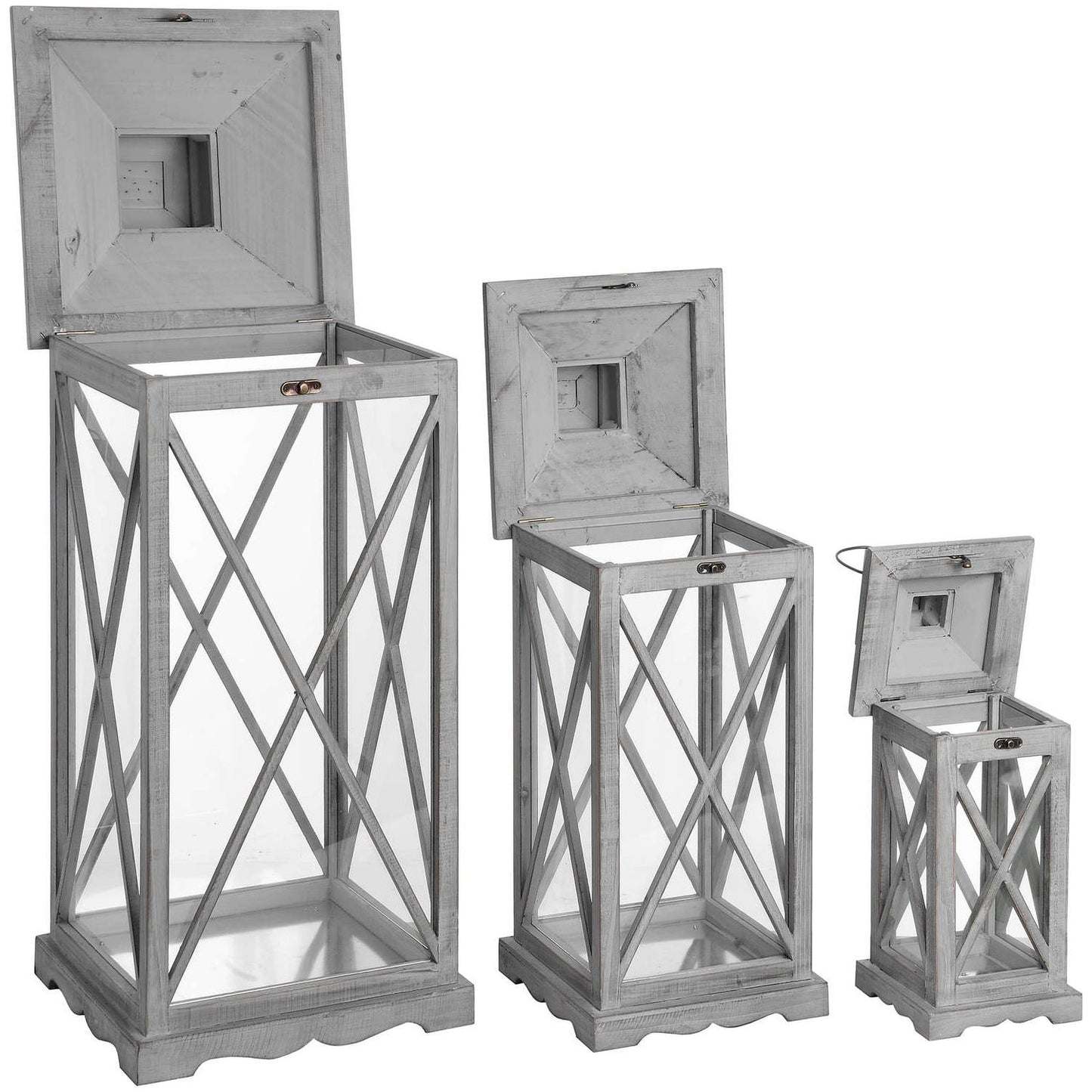 Set Of Three Wooden Lanterns With Traditional Cross Section - Ashton and Finch