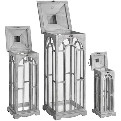 Set Of Three Wooden Lanterns With Archway Design - Ashton and Finch