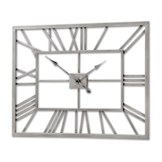 Silver Rectangular Skeleton Wall Clock - Ashton and Finch