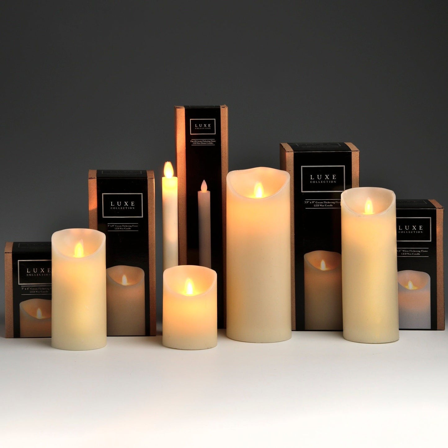 Luxe Collection 3.5 x9 Cream Flickering Flame LED Wax Candle - Ashton and Finch