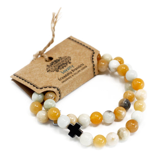 Set of 2 Gemstones Friendship Bracelets - Loyalty - Amazonite & Yellow Jasper - Ashton and Finch