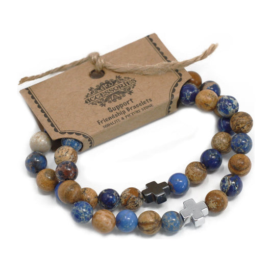 Set of 2 Gemstones Friendship Bracelets - Support - Sodalite & Picturestone - Ashton and Finch