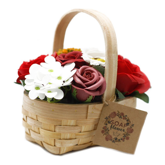 Medium Red Soap Bouquet in Wicker Basket - Ashton and Finch
