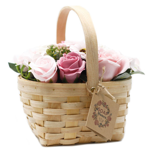Large Pink Soap Bouquet in Wicker Basket - Ashton and Finch