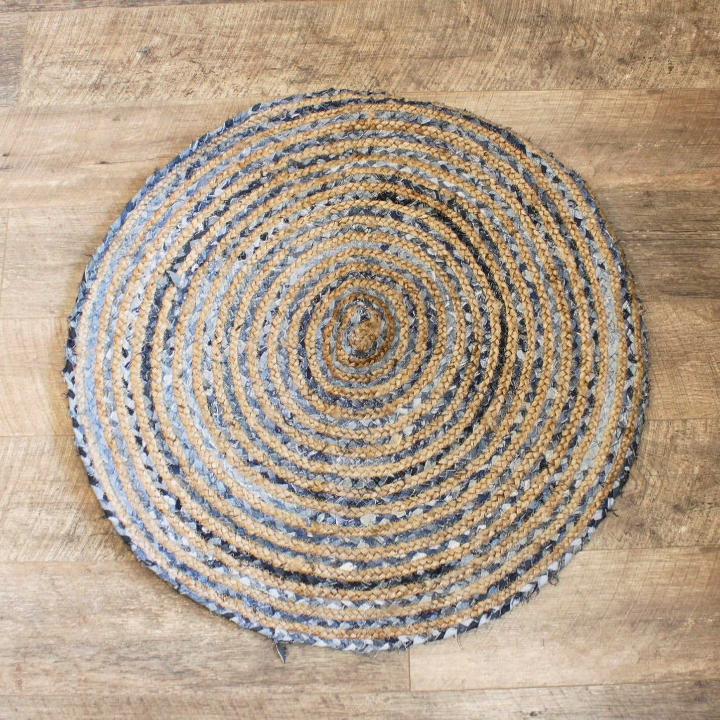 Round Jute and Recycle Denim Rug- 90 cm - Ashton and Finch