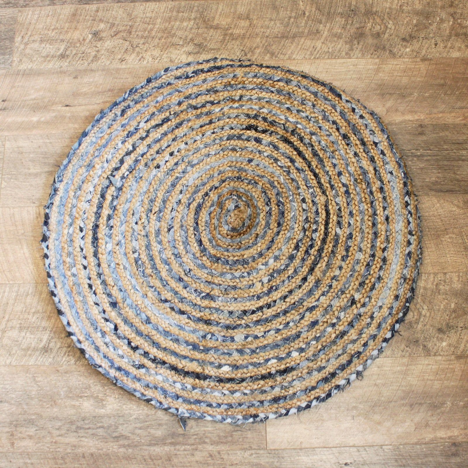 Round Jute and Recycle Denim Rug- 90 cm - Ashton and Finch