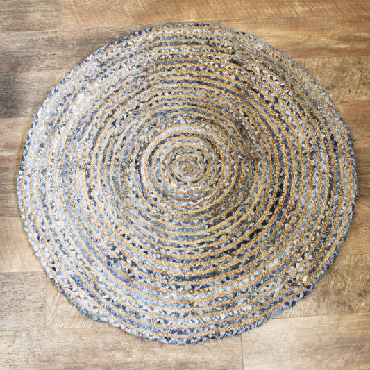 Round Jute and Recycle Denim Rug - 120 cm - Ashton and Finch