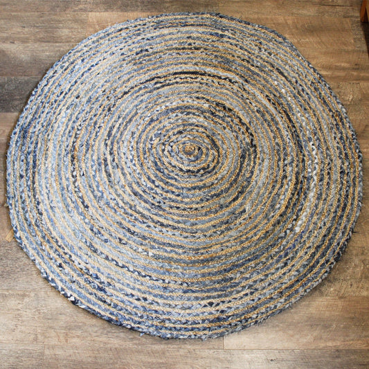 Round Jute and Recycle Denim Rug - 150 cm - Ashton and Finch
