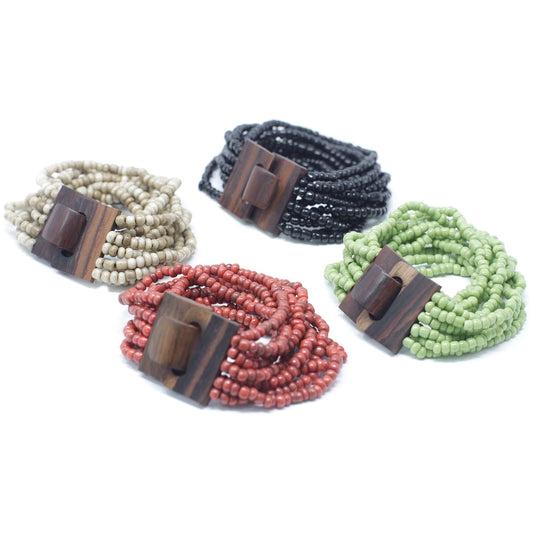 Multi-Bead Bangle Wooden Clasp - Assorted Colours - Ashton and Finch