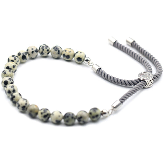 925 Silver Plated Gemstone Charcoal String Bracelet - Dalmation Jasper - Ashton and Finch