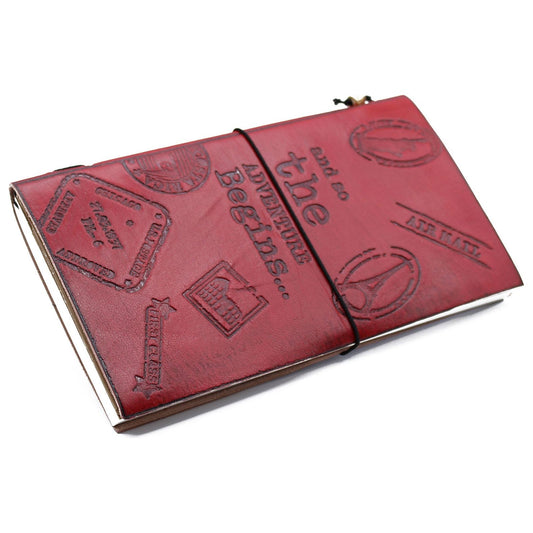 Handmade Leather Journal- The Adventure Begins - Red - (80 pages) - Ashton and Finch