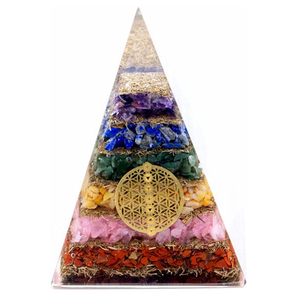 Orgonite Pyramid - Seven Chakra Flower of Life - 70 mm - Ashton and Finch
