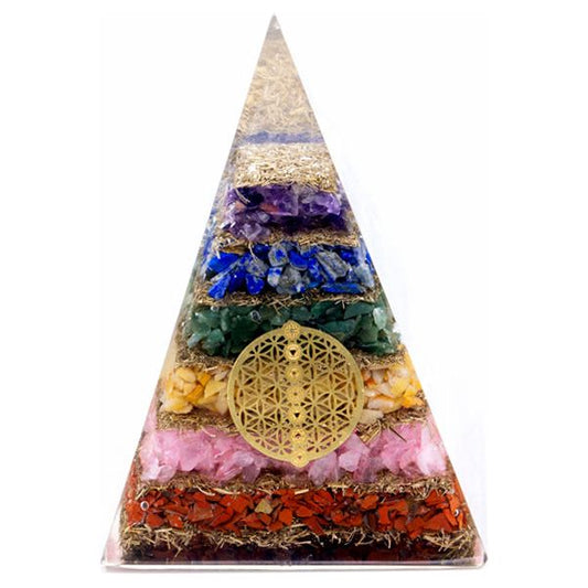Orgonite Pyramid - Seven Chakra Flower of Life - 70 mm - Ashton and Finch