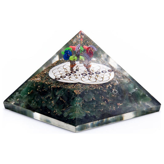 Orgonite Pyramid - Green Acewnturine nd Flower of Life - 70 mm - Ashton and Finch