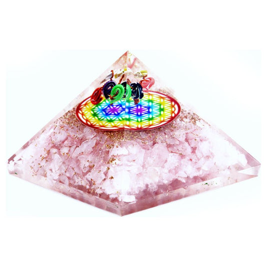 Orgonite Pyramid - Rose Quartz Rainbow Flower of Life - 70 mm - Ashton and Finch