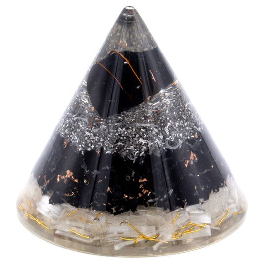 Orgonite Cone - Selenite and Black Toumaline Copper - 90 mm - Ashton and Finch