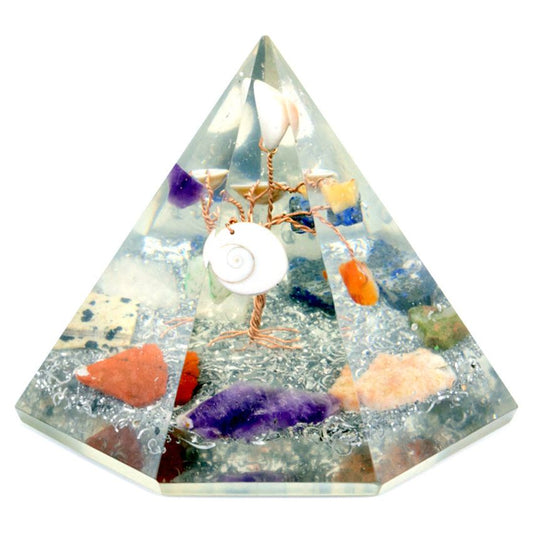 Orgonite 7 sided Pyramid - Gemstone Wisdom Tree - 90 mm - Ashton and Finch