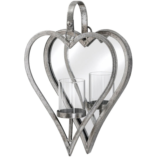 Small Antique Silver Mirrored Heart Candle Holder - Ashton and Finch