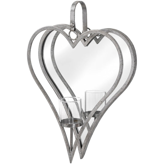 Large Antique Silver Mirrored Heart Candle Holder - Ashton and Finch