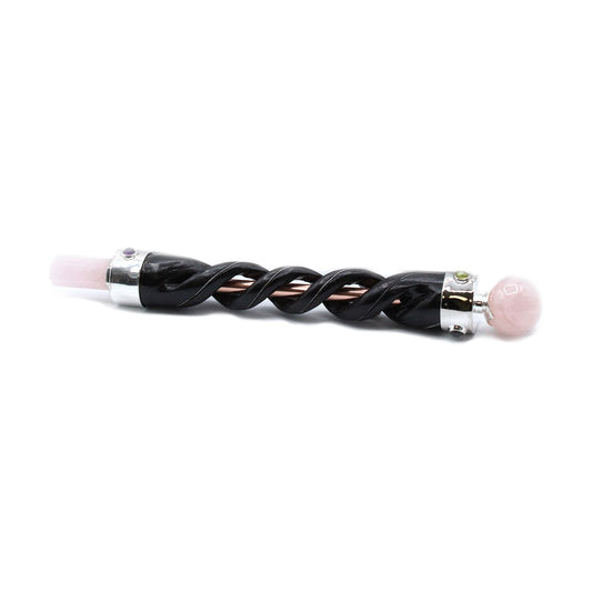 Spiral Carving Healing Wand - Copper Pipe Rose Quartz - Ashton and Finch