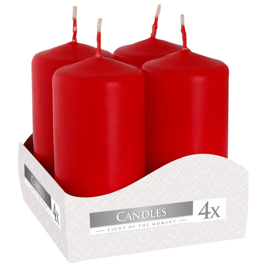 Set of 4 Pillar Candles 40x80mm - Red - Ashton and Finch