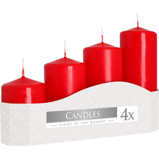 Set of 4 Pillar Candles 50mm (11/16/22/33H) - Red - Ashton and Finch