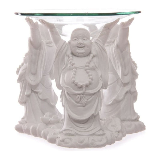 White Laughing Buddha Oil Burner with Glass Dish - Ashton and Finch