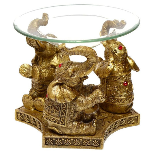 Lucky Elephant Gold Oil and Tart Burner with Glass Dish - Ashton and Finch
