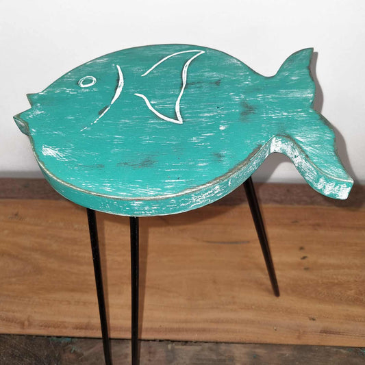 Albasia Wood Fish Stand - Turquoise - Ashton and Finch