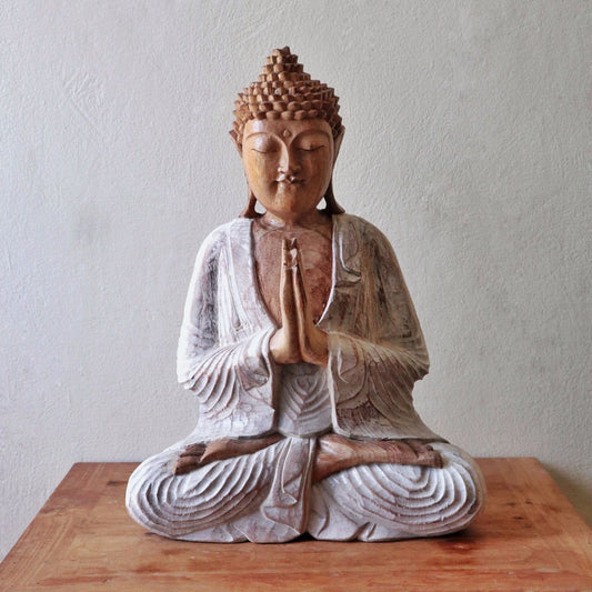 Buddha Statue Whitewash - 30cm Welcome - Ashton and Finch