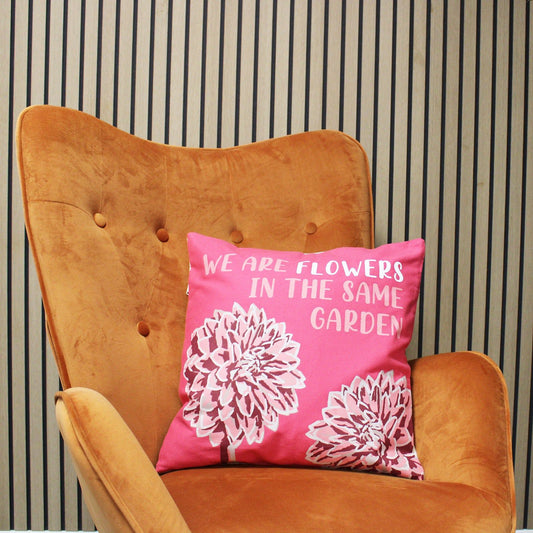 Printed Cotton Cushion Cover - We are Flowers - Olive, Pink and Natural - Ashton and Finch