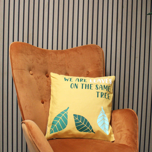 Printed Cotton Cushion Cover - We are Leaves - Yellow, Blue and Natural - Ashton and Finch