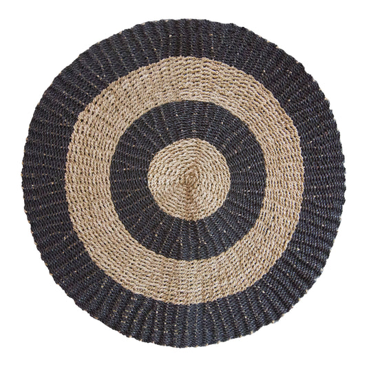 Round Seagrass Black & Tan Rug - Circles - 1m - Ashton and Finch