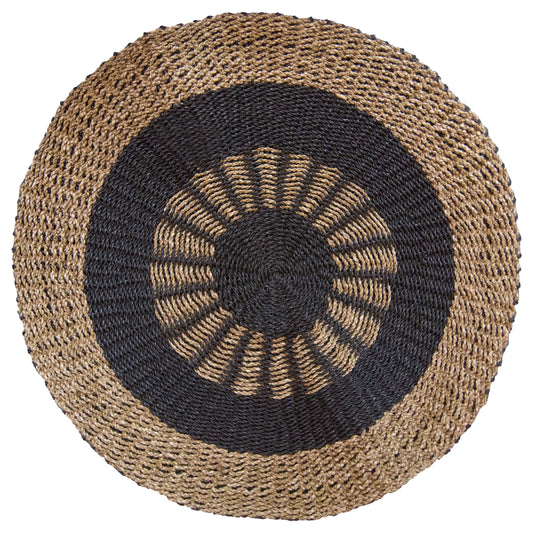 Round Seagrass Black & Tan Rug - Inner Sun - 1m - Ashton and Finch