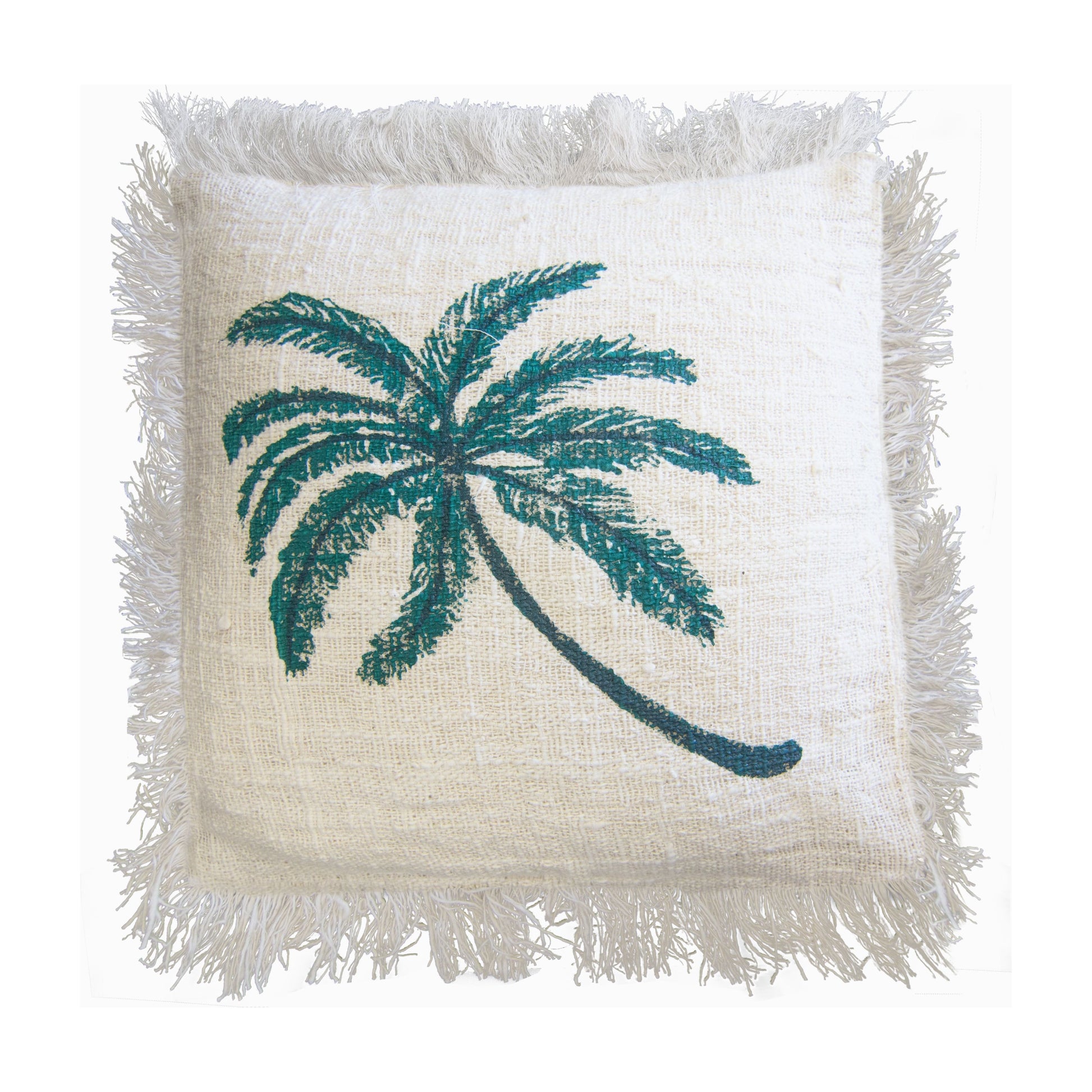 Linen Cushion 45x45cm Palm Tree with Fringe - Ashton and Finch