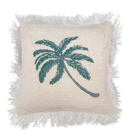 Linen Cushion 60x60cm Palm Tree with Fringe - Ashton and Finch