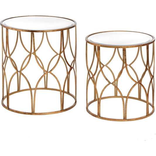 Set Of Two Lattice Detail Gold Side Tables - Ashton and Finch