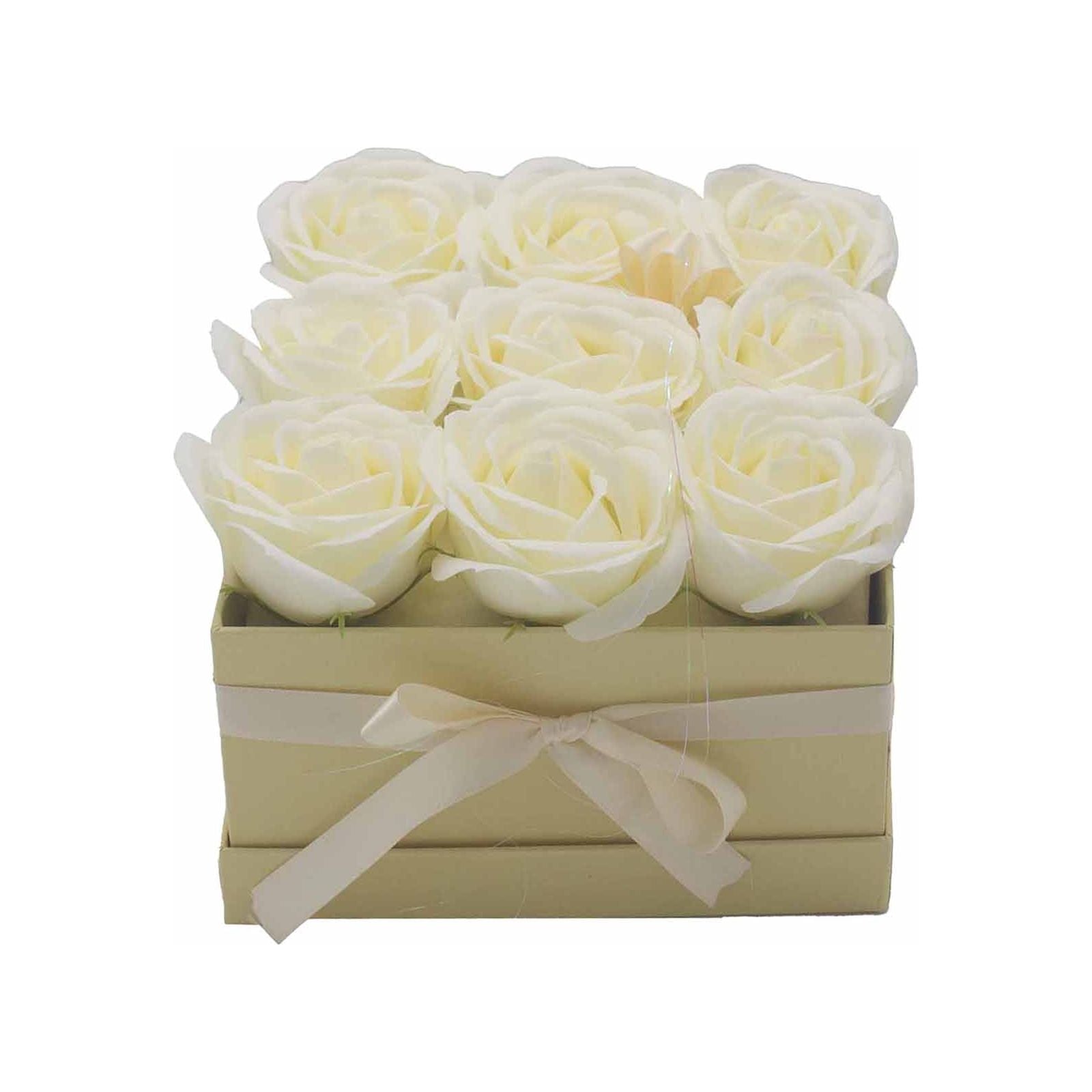Soap Flower Gift Bouquet - 9 Cream Roses - Square - Ashton and Finch