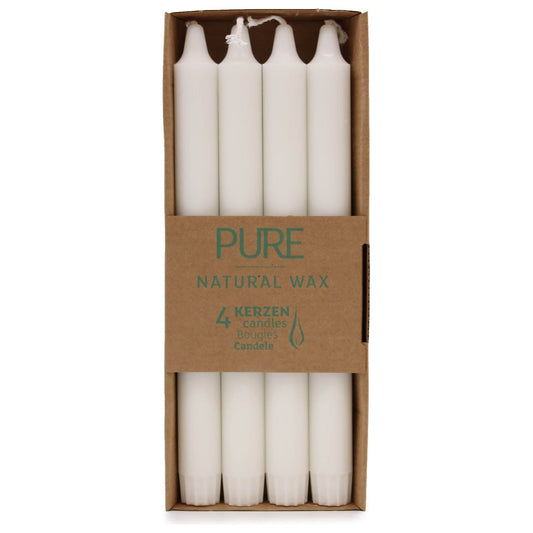 4 x Pure Natural Wax Dinner Candle 250x23 - White - Ashton and Finch