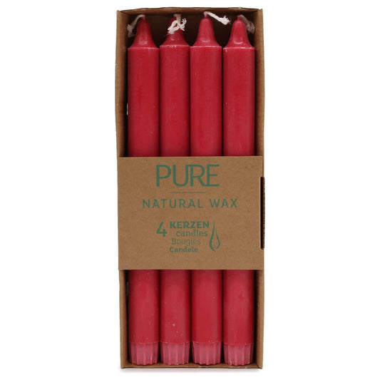 4 x Pure Natural Wax Dinner Candle 25x2.3 - Red - Ashton and Finch