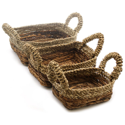Banana Leaf & Seagrass Square Basket- Set of 3 - Ashton and Finch